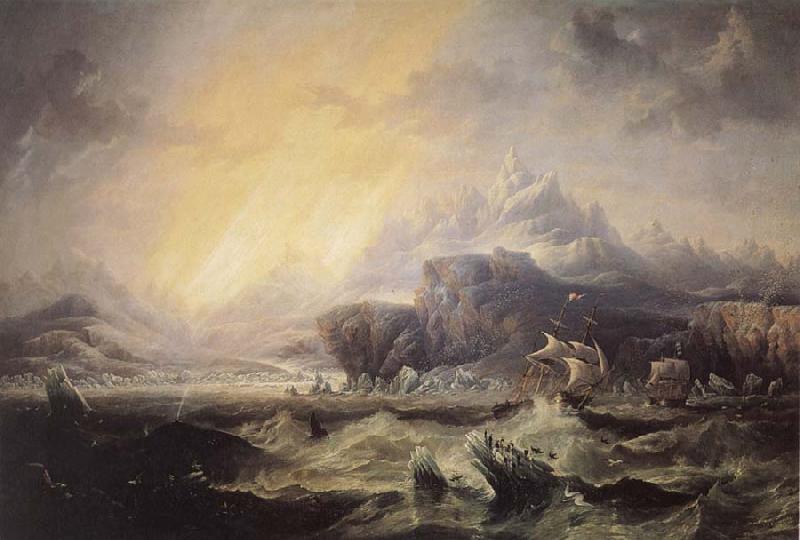 Attributed to john wilson carmichael Erebus and Terror in the Antarctic oil painting image